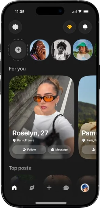 Social app — a “For you” feed of people and posts