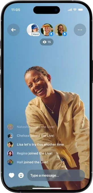 Social app — a live session with comments