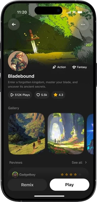 Game companion — a fantasy title page with gallery and reviews